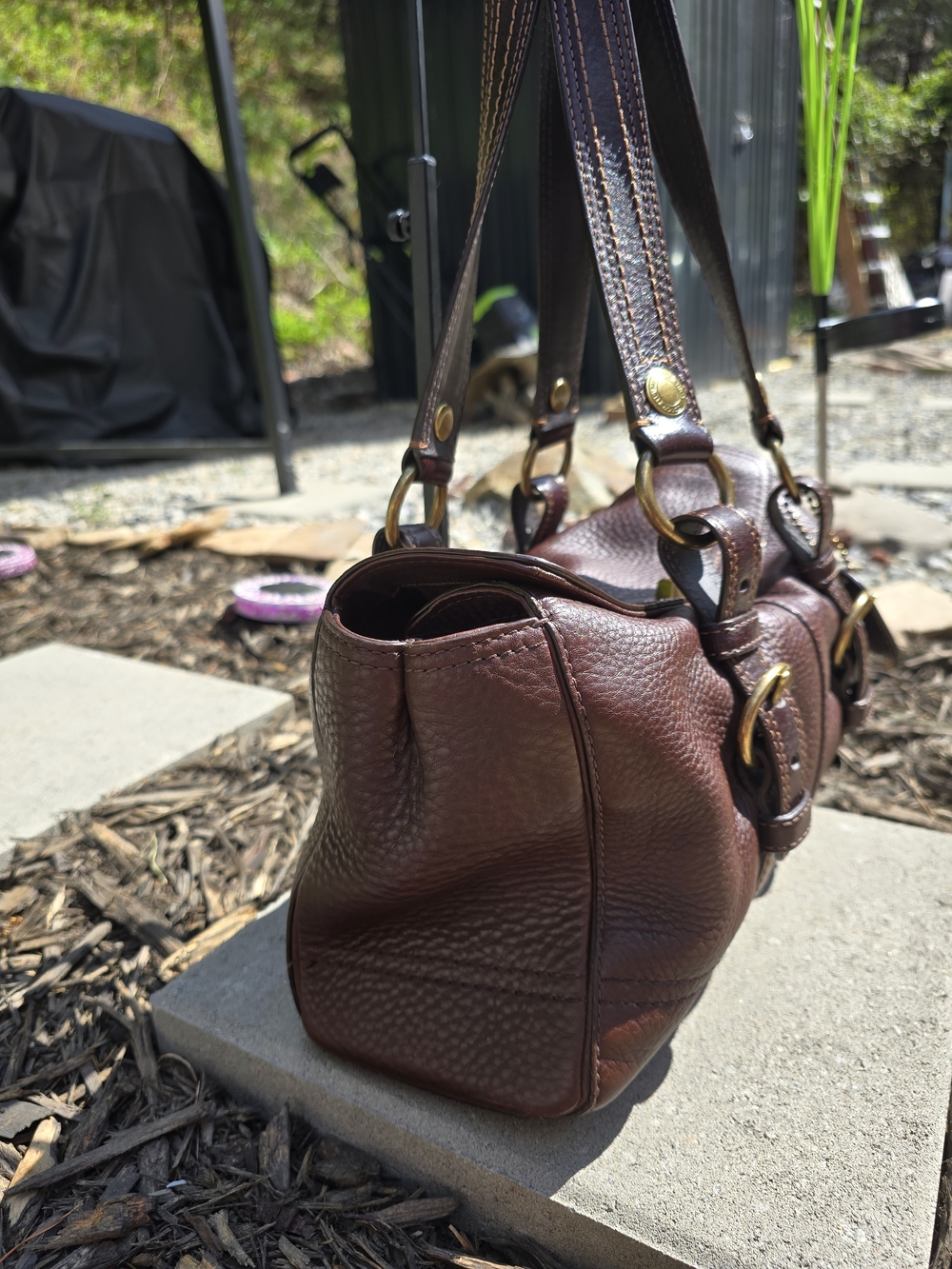 Coach Chelsea Brown Pebbled Leather Shoulder Bag with Brass Hardware - Picture 5 of 13